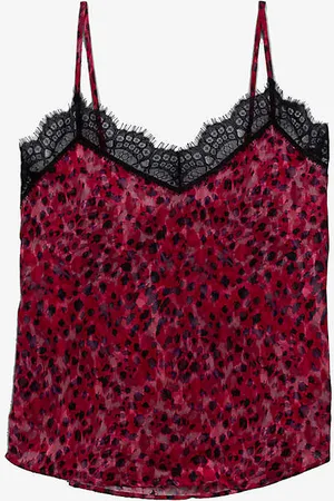 IKKS Leopard-print Lace-trimmed Woven Cami Top