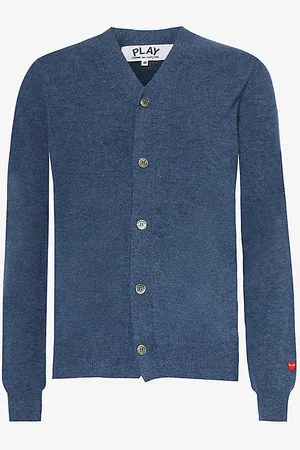 Comme des Garçons Heart-appliqué V-neck Wool-knit Cardigan