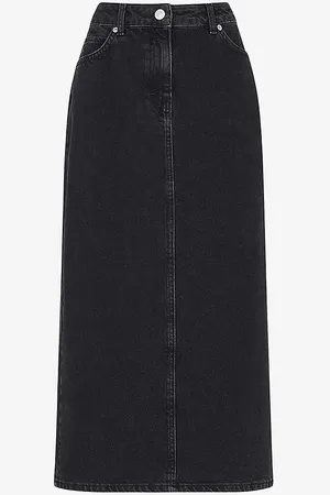Whistles Faded-wash High-waist Denim Midi Skirt
