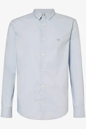 Emporio Armani Brand-embroidered Pleated-cuff Regular-fit Stretch Cotton-blend Shirt