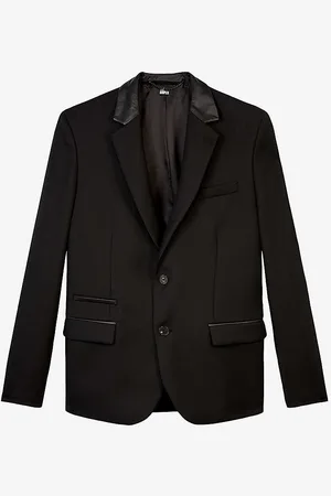The Kooples Leather-trim Collar Single-breasted Wool Blazer
