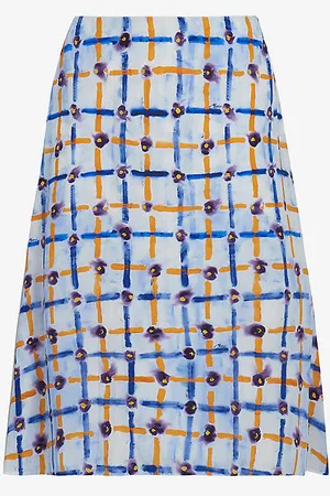 Marni Checked A-line Silk Midi Skirt
