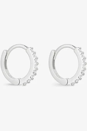 Astrid & Miyu Crystal Sterling and Cubic Zirconia Huggie Earrings
