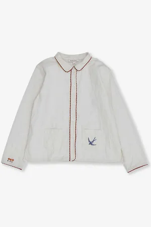 Caramel Dragonfly Bird-embroidered Long-sleeve Cotton Shirt 3-12 Years