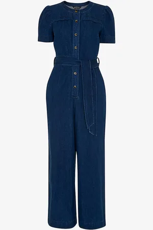 Whistles Alana Belted Denim Cotton Jumpsuit