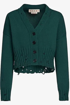 Marni Cropped Rip-effect Cotton-knit Cardigan