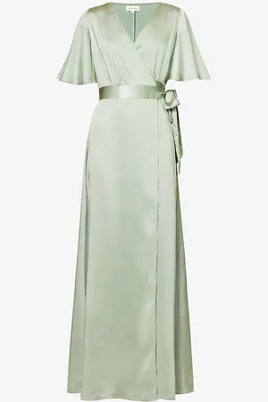 Six Stories Wrap-over Short-sleeved Satin Maxi Dress