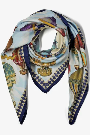 ASPINAL OF LONDON Hot Air Balloon Graphic-print Silk Scarf