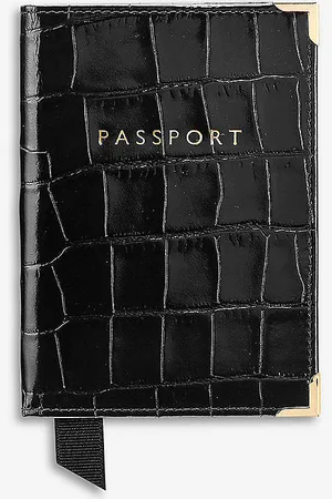 ASPINAL OF LONDON Logo-print Croc-embossed Leather Passport Cover
