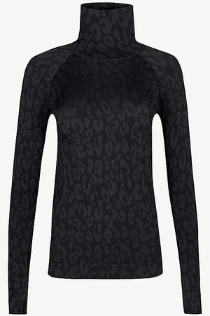 Sweaty Betty High-neck Leopard-jacquard Stretch-woven Top