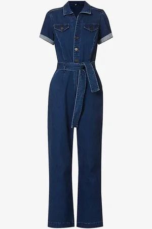 Paige Anessa Short-sleeved Stretch-denim Jumpsuit