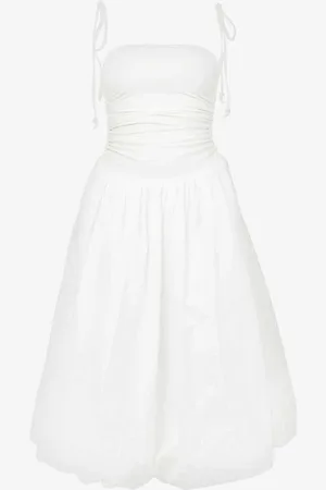 Amy Lynn Pufball Ruched Stretch-cotton Midi Dress