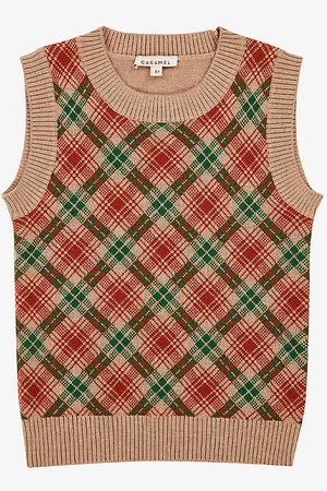 Caramel Maple Check Merino-wool Vest 3 Months - 12 Years