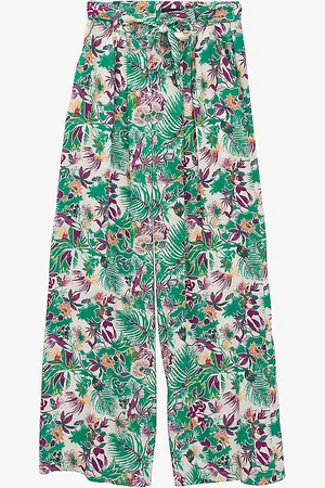 IKKS Botanical-print Wide-leg High-rise Woven Trousers