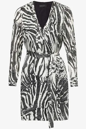 IKKS Zebra-print Long-sleeve Silk-blend Midi Dress
