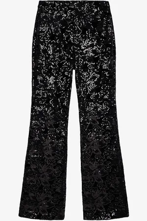 The Kooples High-rise Sequin-embroidered Stretch-velvet Trousers