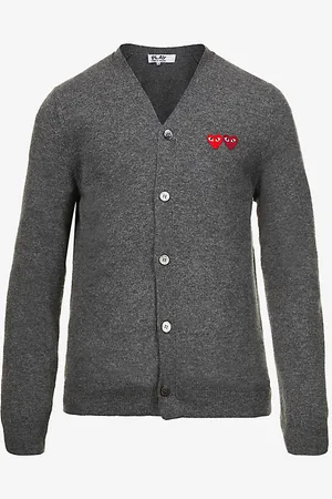 Comme des Garçons Logo-embroidered V-neck Wool Cardigan