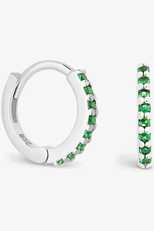Astrid & Miyu Emerald Green Rhodium-plated Sterling and Cubic Zirconia Huggie Earring