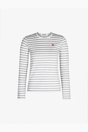 Comme des Garçons Heart-embroidered Striped Cotton-jersey Top