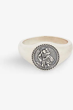 Serge DeNimes St Christopher-embossed Oxidised-finish Sterling- Ring