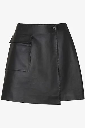 Whistles High-rise Wrap Leather Mini Skirt