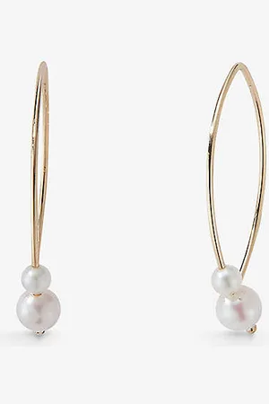 Mizuki Small 14ct Yellow-gold and Double Akoya Pearl Open Marquis Earrings