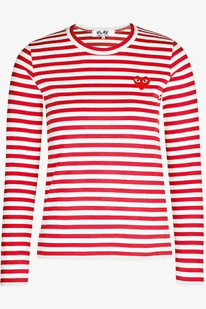 Comme des Garçons Heart-embroidered Striped Cotton-jersey Top