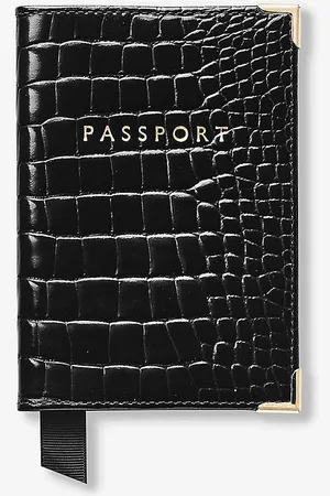 ASPINAL OF LONDON Patent Crocodile-embossed Leather Passport Cover