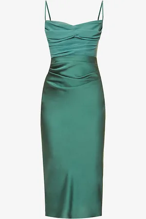 House Of Cb Teia Sweetheart-neck Satin-crepe Midi Dress