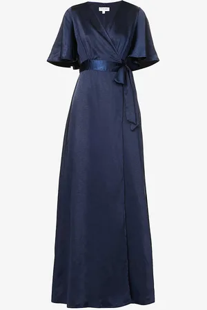 Six Stories V-neck Flutter-sleeve Satin Maxi Dress