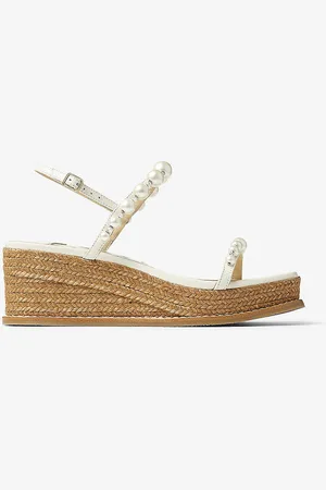 Jimmy Choo Amatuus 60 Faux Pearl-embellished Leather Wedge Sandals