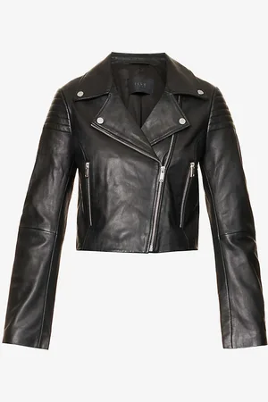 IKKS Cropped Quilted Leather Biker Jacket