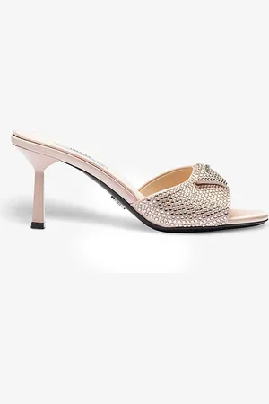 Prada Crystal-embellished Satin and Leather Heeled Sandals
