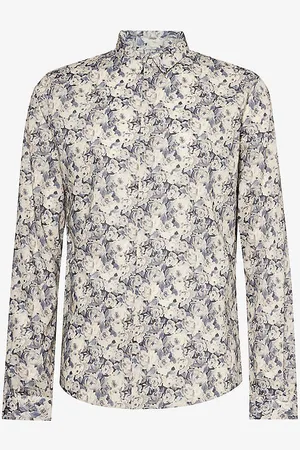 IKKS Liberty Rose-print Slim-fit Cotton-poplin Shirt