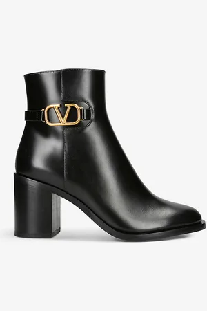 VALENTINO GARAVANI Vlogo Logo-plaque Leather Heeled Ankle Boots