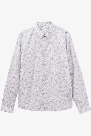 IKKS Flower-print Slim-fit Cotton Shirt