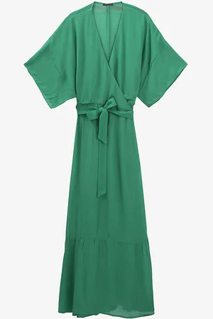 IKKS Frill-hem Short-sleeve Woven Wrap Midi Dress