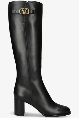 VALENTINO GARAVANI Vlogo Brand-plaque Leather Heeled Knee-high Boots