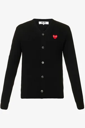 Comme des Garçons Logo-embroidered V-neck Wool Cardigan