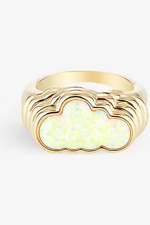 July Child Head in the Clouds 18ct Yellow -plated Stainless-steel and Opalite Ring