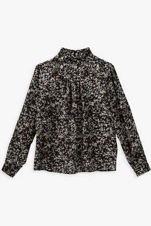IKKS Pure Edition Floral-devoré Velvet-textured Silk-blend Blouse