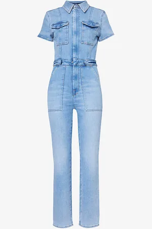 GOOD AMERICAN Fit for Success Faded-wash Stretch-denim Jumpsuit