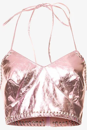 Amy Lynn V-neck Metallic-finish Faux-leather Top