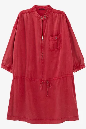 IKKS Stud-neck Woven Denim Mini Dress