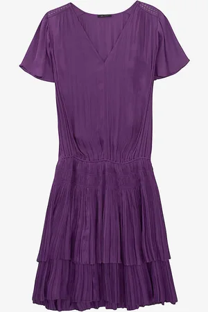 IKKS Pleated V-neck Woven Mini Dress