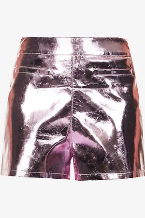 Amy Lynn Metallic Straight-leg High-rise Faux-leather Shorts