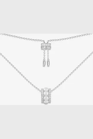 APM Monaco Double-hoop Sterling- , Zirconia and Pearl Necklace