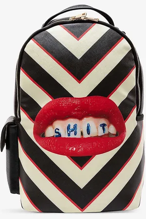 SELETTI Wears Toiletpaper Lipstick-print Striped Faux-leather Backpack