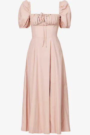 House Of Cb Tallulah Puffed-sleeve Cotton-blend Midi Dress