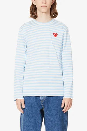 Comme des Garçons Heart-appliqué Striped Cotton-jersey Top